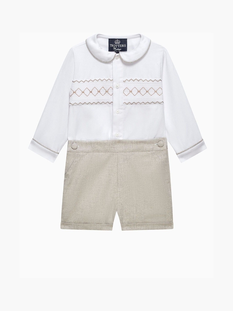 Trotters London Little Natural Flannel Rupert Smocked Set - Image 2 of 4