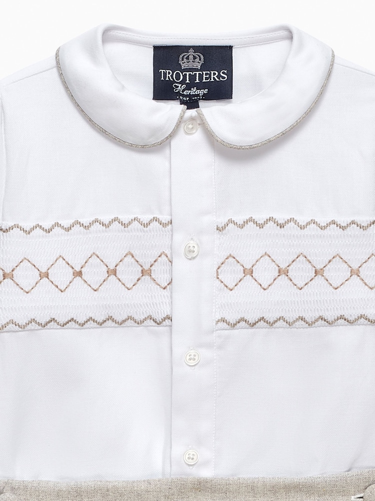Trotters London Little Natural Flannel Rupert Smocked Set - Image 4 of 4