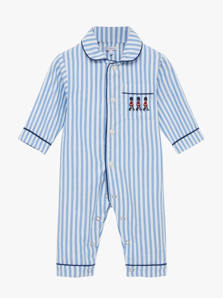 Trotters London Little Blue Stripe Felix 100% Cotton Sleepesuit - Image 1 of 2