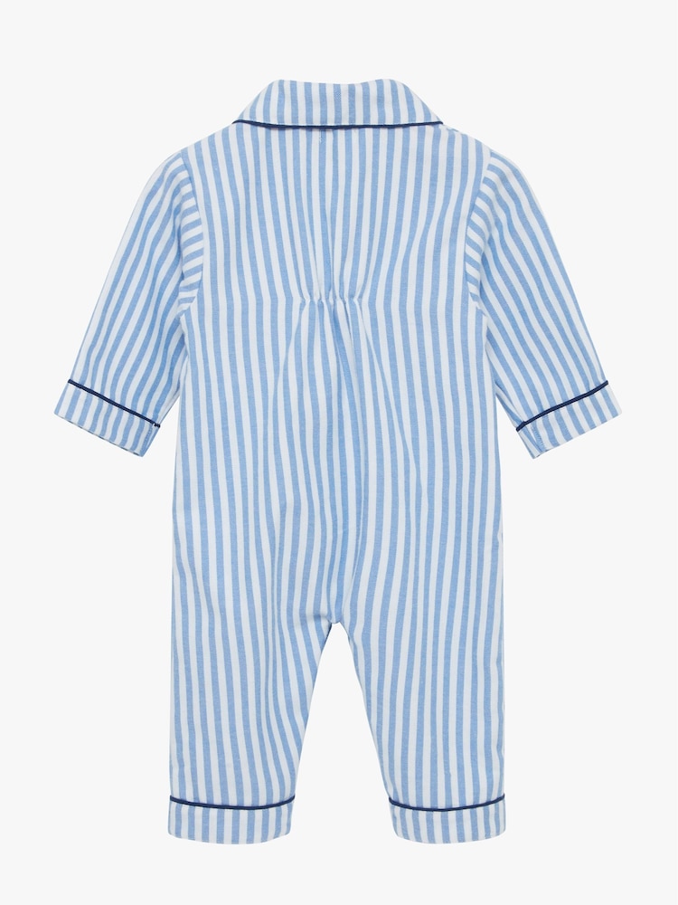 Trotters London Little Blue Stripe Felix 100% Cotton Sleepesuit - Image 2 of 2