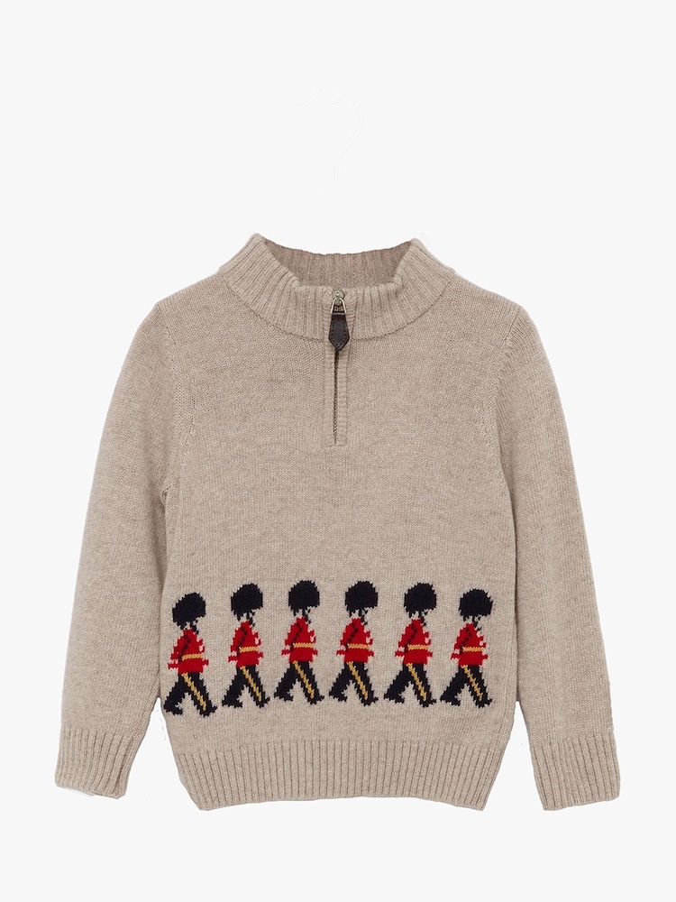 Trotters London Natural Oatmeal Marching Guardsman Half Zip Jumper - Image 1 of 2