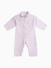 Trotters London Little Pink Pale Gingham Freya 100% Cotton Sleepsuit - Image 1 of 3