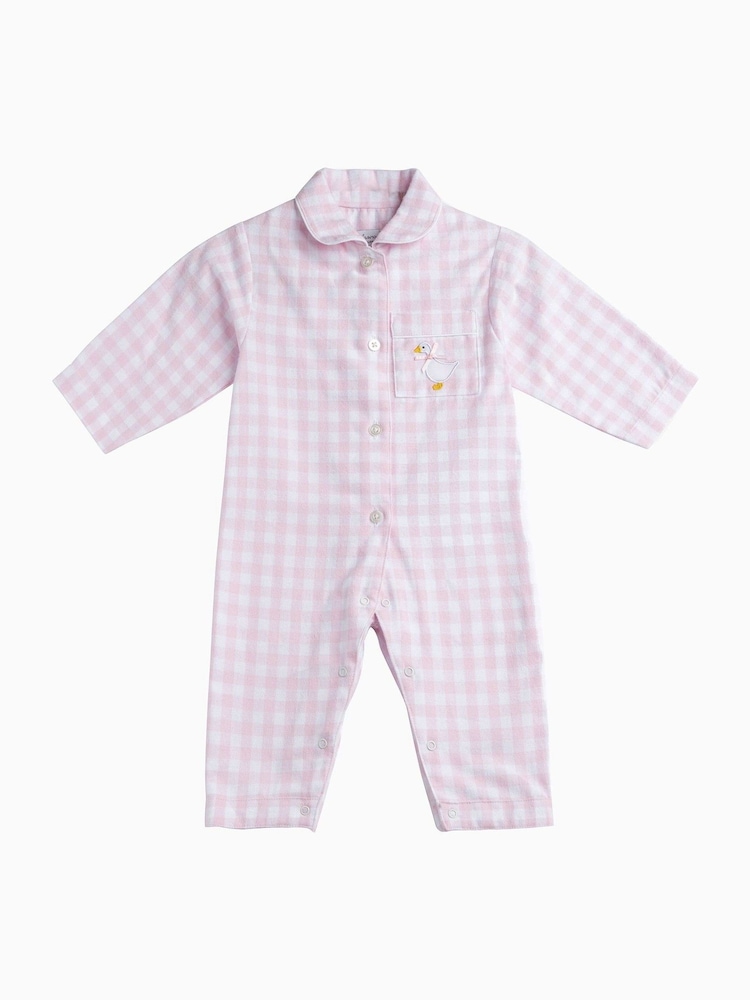Trotters London Little Pink Pale Gingham Freya 100% Cotton Sleepsuit - Image 1 of 3