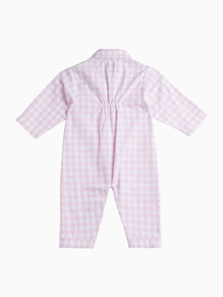 Trotters London Little Pink Pale Gingham Freya 100% Cotton Sleepsuit - Image 2 of 3