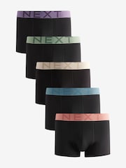 Black Blue/Neutral/Purple Big Text Waistband Trunks Boxers 5 Pack - Image 1 of 8