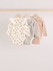 Cream/ Fauve / Gris à fleurs imprimées - Baby Long Sleeve Frill Bodies 3 Pack - Image 2 de 11