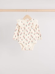 Cream/ Fauve / Gris à fleurs imprimées - Baby Long Sleeve Frill Bodies 3 Pack - Image 3 de 11