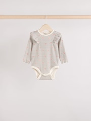 Cream/ Fauve / Gris à fleurs imprimées - Baby Long Sleeve Frill Bodies 3 Pack - Image 4 de 11