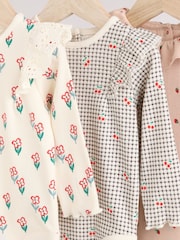 Cream/ Fauve / Gris à fleurs imprimées - Baby Long Sleeve Frill Bodies 3 Pack - Image 7 de 11