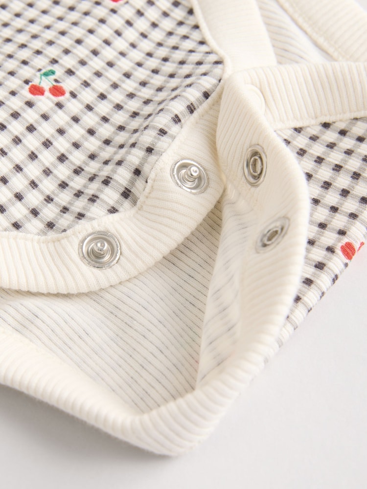 Cream/ Fauve / Gris à fleurs imprimées - Baby Long Sleeve Frill Bodies 3 Pack - Image 9 of 11