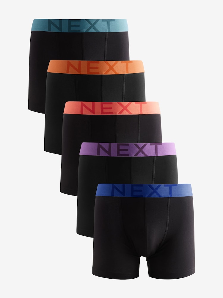 Black Bright Colour Waistband Trunks Boxers 5 Pack - Image 1 of 8