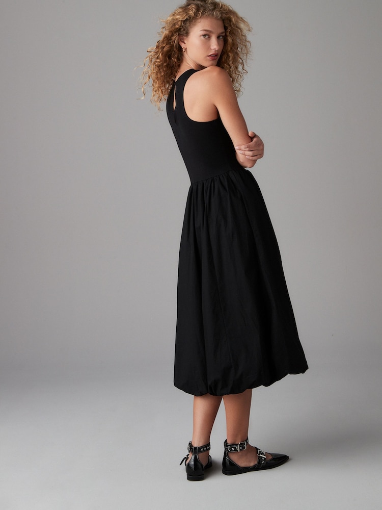 Noir - Robe midi sans manches en coton 100% Racer Puffball - Image 3 of 7