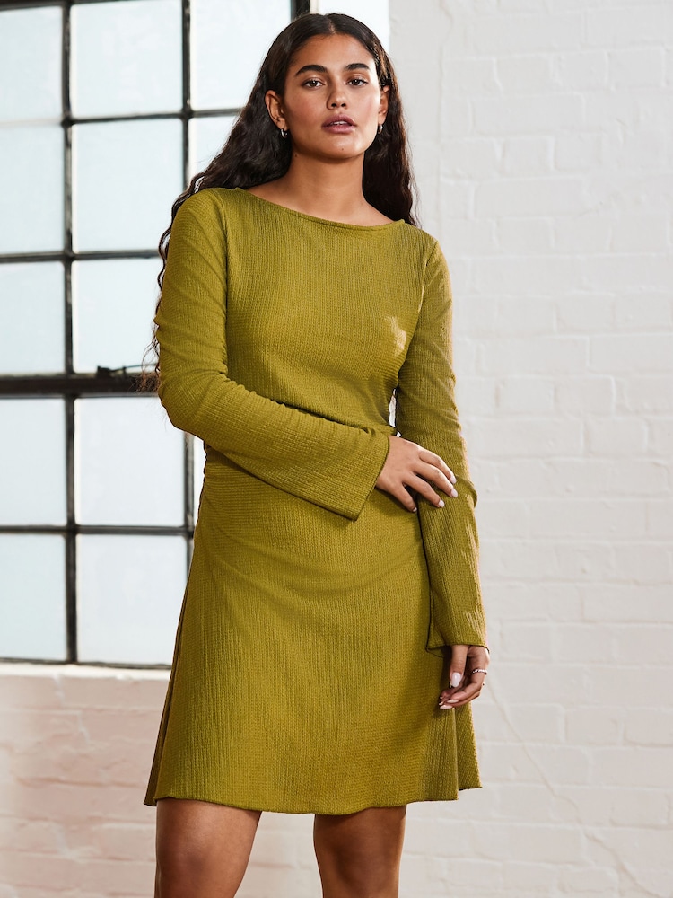Olive Green Long Sleeves Ruched Mini Dress - Image 1 of 8 Olive Green Long Sleeves Ruched Mini Dress - Image 1 of 8