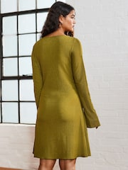 Olive Green Long Sleeves Ruched Mini Dress - Image 2 of 8