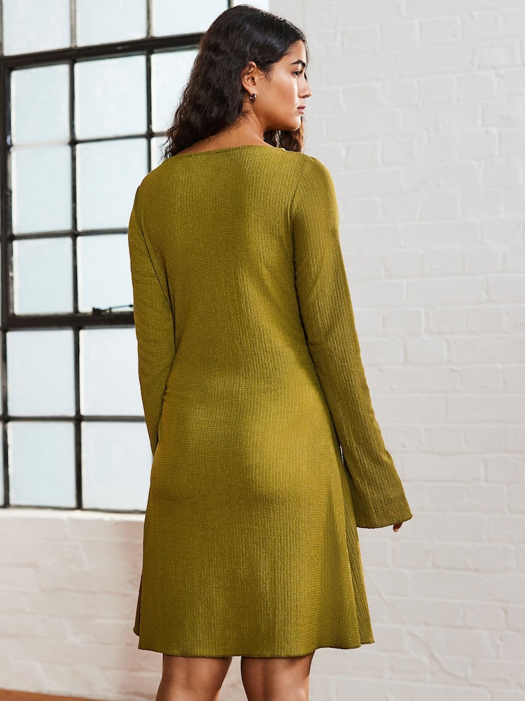 Olive Green Long Sleeves Ruched Mini Dress - Image 2 of 8
