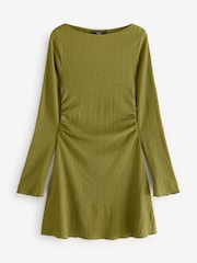Olive Green Long Sleeves Ruched Mini Dress - Image 6 of 8