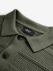 Khaki Green Relaxed Fit Cotton Rich Crochet Textured Knit Shacket - Image 7 of 8