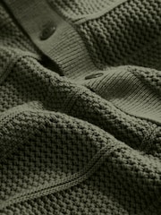 Khaki Green Relaxed Fit Cotton Rich Crochet Textured Knit Shacket - Image 8 of 8