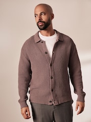 Dark Stone Relaxed Fit Cotton Rich Crochet Textured Knit Shacket - Image 1 of 9