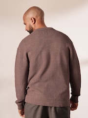 Dark Stone Relaxed Fit Cotton Rich Crochet Textured Knit Shacket - Image 2 of 9