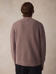 Dark Stone Relaxed Fit Cotton Rich Crochet Textured Knit Shacket - Image 3 of 9