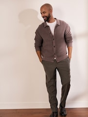 Dark Stone Relaxed Fit Cotton Rich Crochet Textured Knit Shacket - Image 5 of 9
