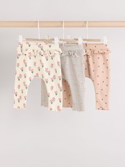 Cream/ Fauve / Gris à fleurs imprimées - Lot de 3 Leggings à volants Bébé - Image 1 de 10