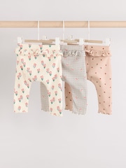 Cream/ Fauve / Gris à fleurs imprimées - Lot de 3 Leggings à volants Bébé - Image 2 de 10