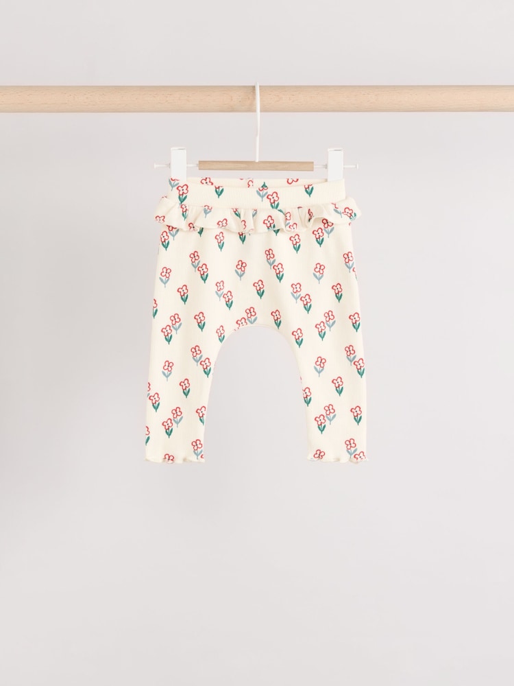 Cream/ Fauve / Gris à fleurs imprimées - Lot de 3 Leggings à volants Bébé - Image 3 of 10