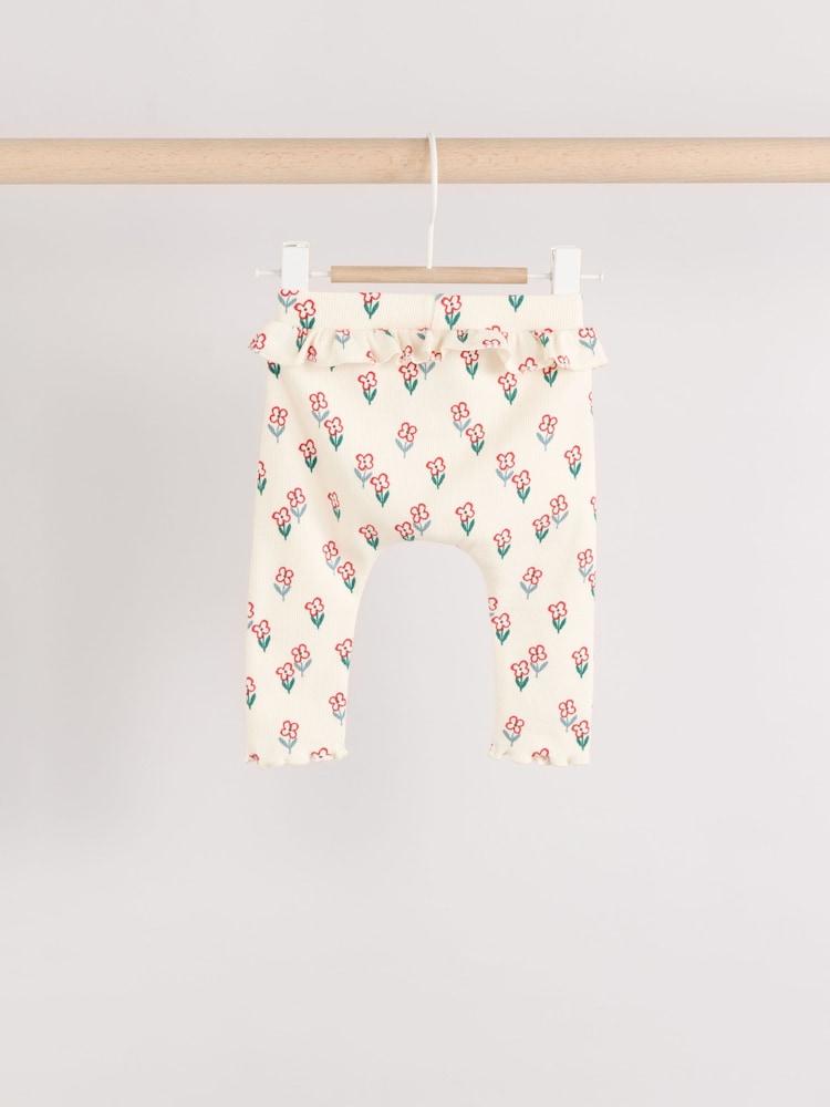 Cream/ Fauve / Gris à fleurs imprimées - Lot de 3 Leggings à volants Bébé - Image 6 of 10