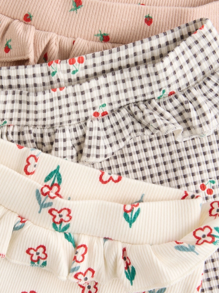 Cream/ Fauve / Gris à fleurs imprimées - Lot de 3 Leggings à volants Bébé - Image 8 of 10