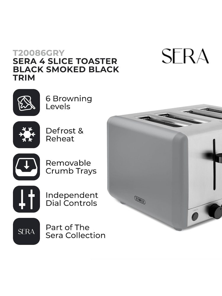 Tower Grey Sera 4 Slice Toaster - Image 2 of 8
