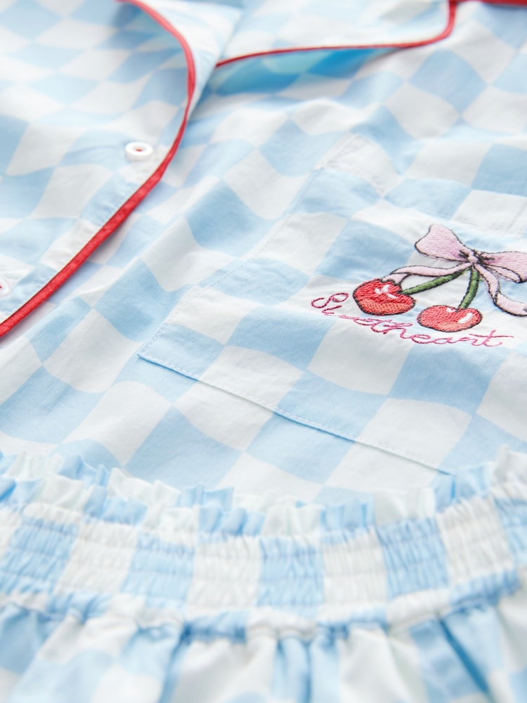 Bath & Body Works Blue Cherry 100% Cotton Check Pyjamas Set - Image 11 of 12