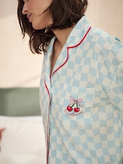 Bath & Body Works Blue Cherry 100% Cotton Check Pyjamas Set - Image 5 of 12