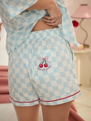 Bath & Body Works Blue Cherry 100% Cotton Check Pyjamas Set - Image 7 of 12