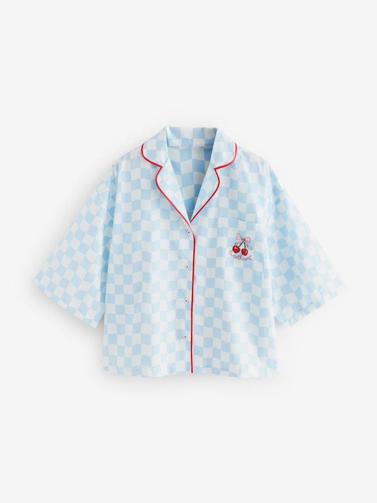 Bath & Body Works Blue Cherry 100% Cotton Check Pyjamas Set - Image 9 of 12