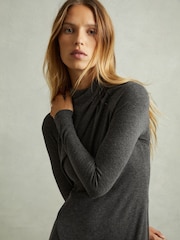 Reiss Grey Catlyn Jersey Drape Asymmetric Midi Dress - Image 3 of 7