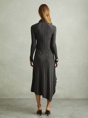 Reiss Grey Catlyn Jersey Drape Asymmetric Midi Dress - Image 5 of 7
