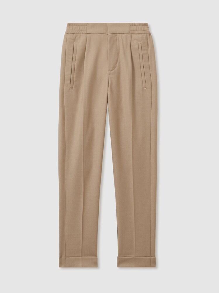 Reiss Soft Camel Brown Brighton 13-14 yrs Relaxed Elasticated Trousers with Turn-Ups - Image 1 of 5
