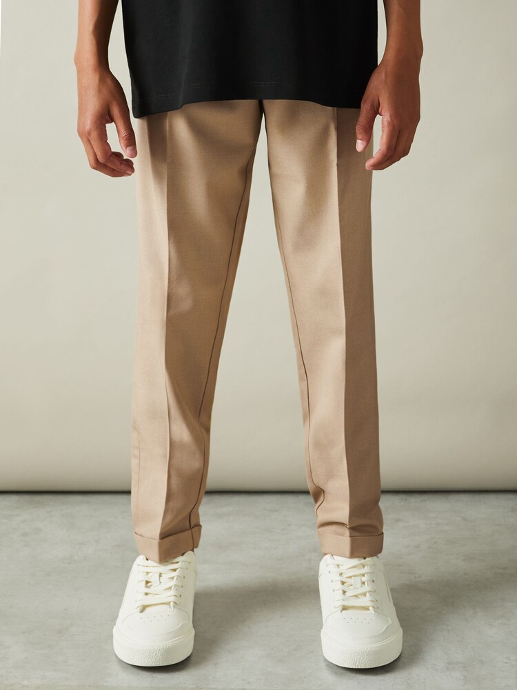 Reiss Soft Camel Brown Brighton 13-14 yrs Relaxed Elasticated Trousers with Turn-Ups - Image 1 of 4