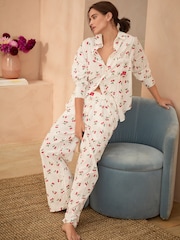 Bath & Body Works White Cherry 100% Cotton Button Through Pyjamas Set - Image 1 of 4