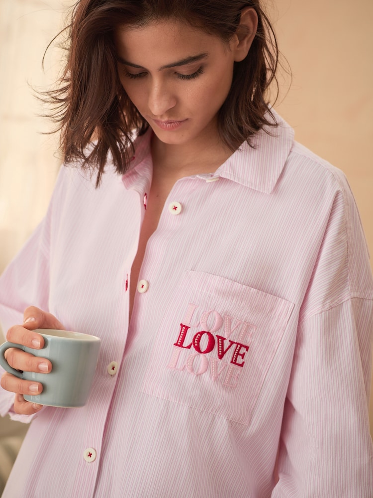 Bath & Body Works Pink Stripe 100% Cotton Night Shirt - Image 2 of 8
