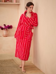 Bath & Body Works Pink/Red 100% Cotton Stripe Towelling Robe - Image 1 of 7