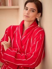 Bath & Body Works Pink/Red 100% Cotton Stripe Towelling Robe - Image 2 of 7