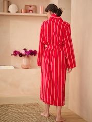 Bath & Body Works Pink/Red 100% Cotton Stripe Towelling Robe - Image 3 of 7
