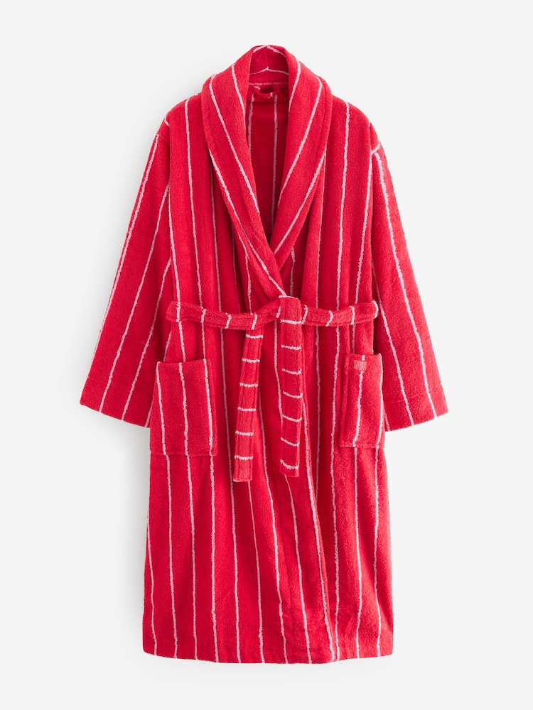 Bath & Body Works Pink/Red 100% Cotton Stripe Towelling Robe - Image 5 of 7
