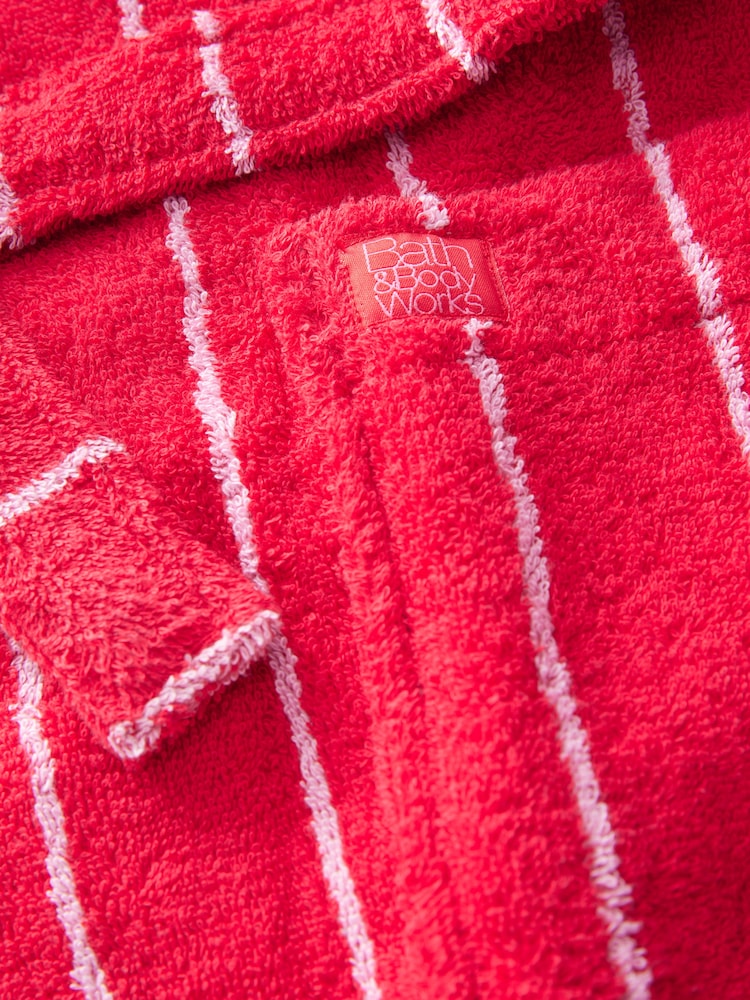 Bath & Body Works Pink/Red 100% Cotton Stripe Towelling Robe - Image 6 of 7
