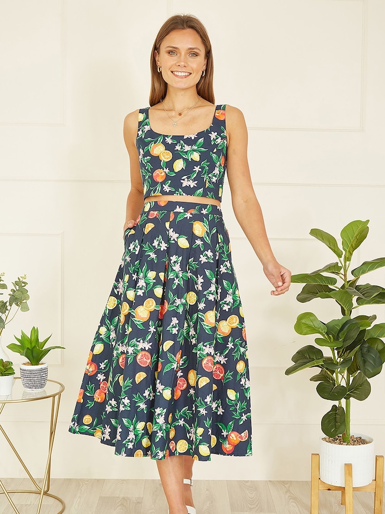 Blau - Yumi 100% Cotton Leaf Print Crop Top - Bild 2 von 5