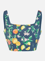 Blau - Yumi 100% Cotton Leaf Print Crop Top - Bild 5 von 5