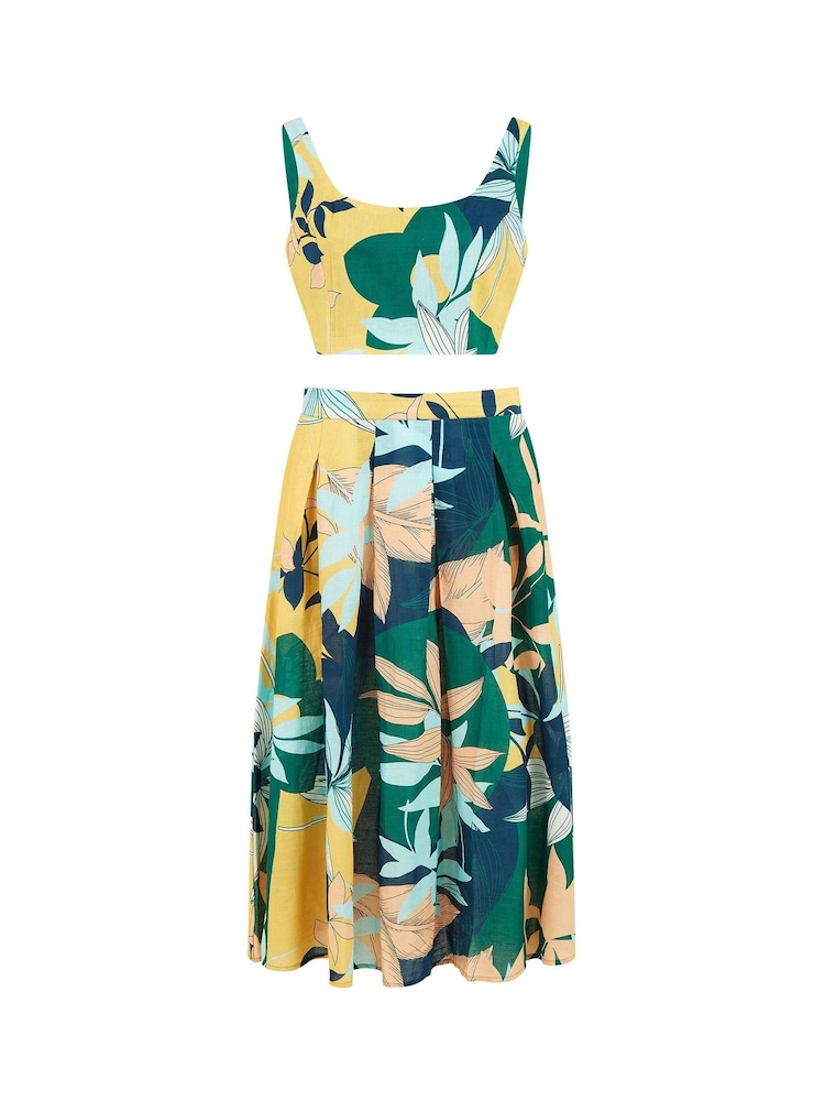 Yumi Yellow 100% Cotton Leaf Print Crop Top - Image 4 of 4